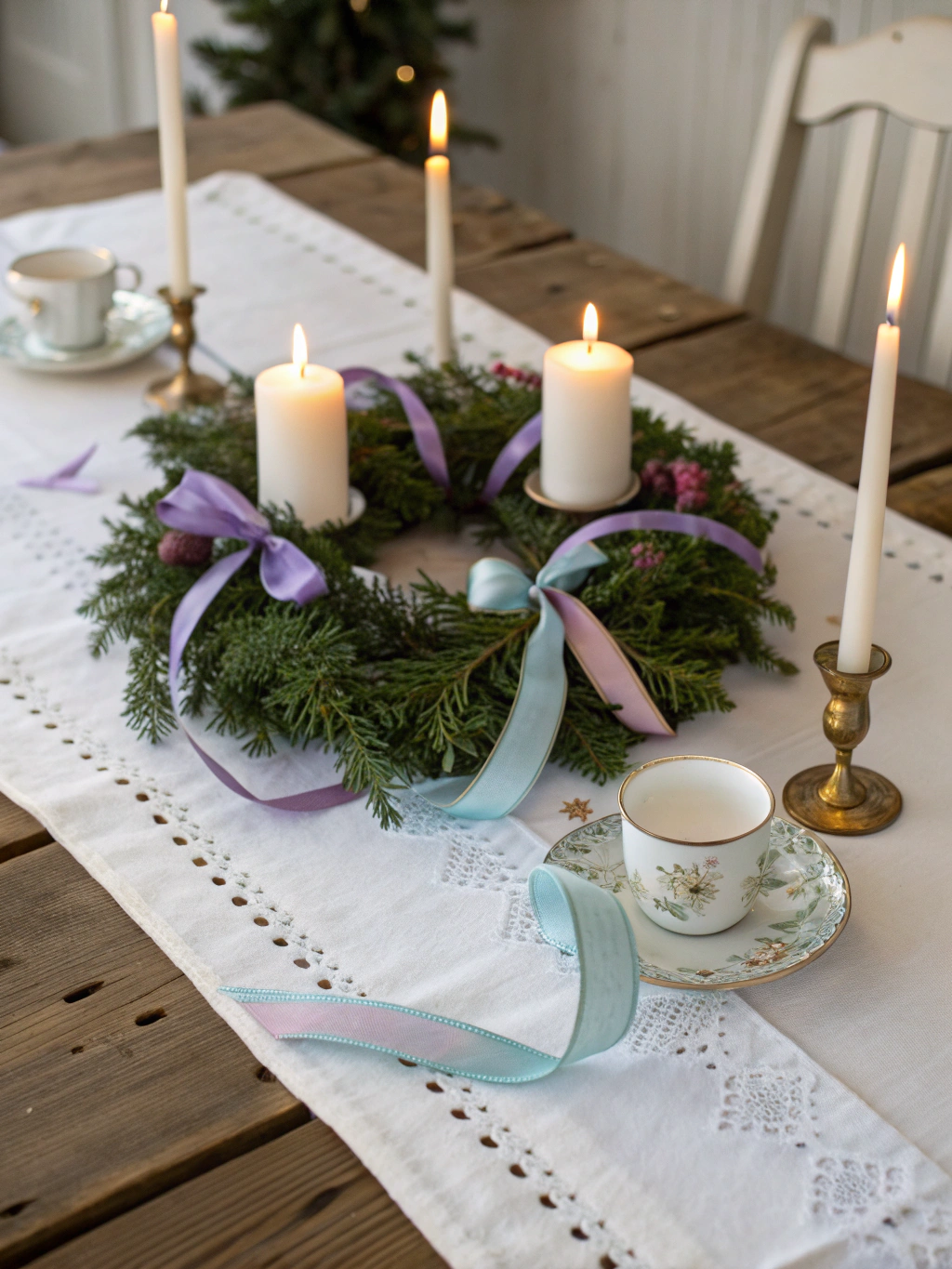 Warm candlelit Advent table setting