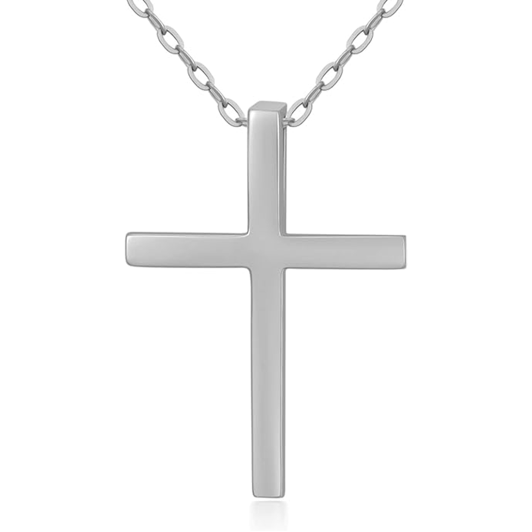 14K Solid White Gold Cross